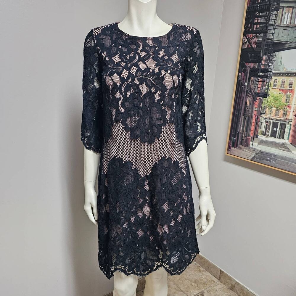 NWT RNStudio by Ronni Nicole Lace Overlay Dress Black/Blush Size 2P 3/4 Sleeves